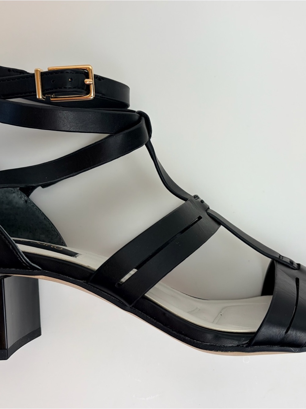 Franco Sarto Black Strappy Mid Block Heel Sandals